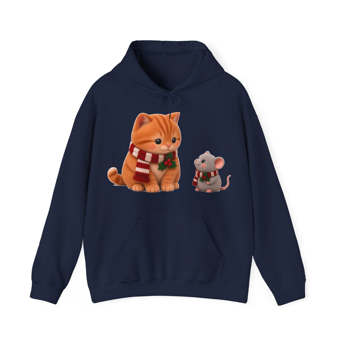 Cute Kawaii Christmas Cat and Mouse Hoodie