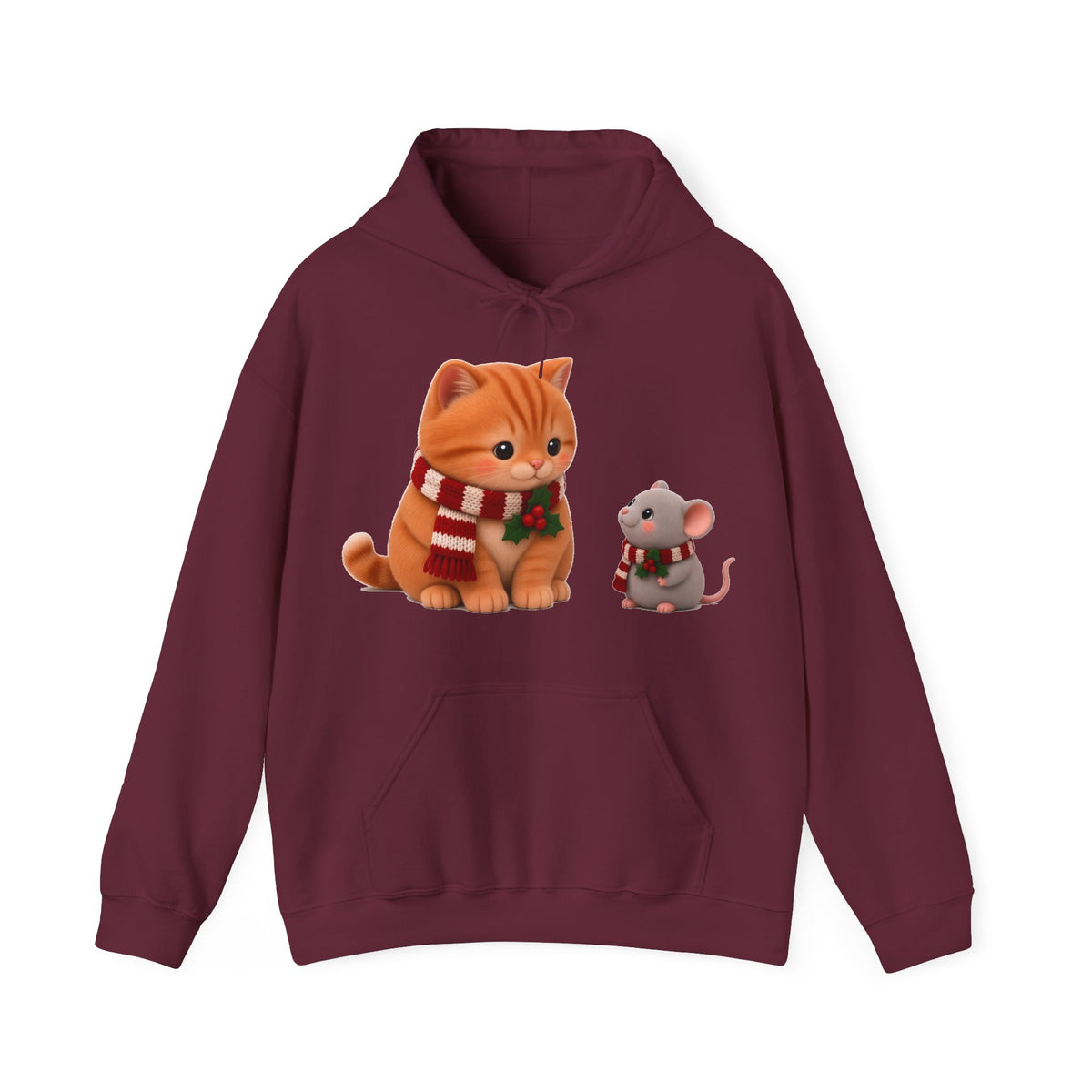 Cute Kawaii Christmas Cat and Mouse Hoodie